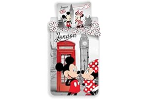JERRY FABRICS Mickey y Minnie London - Juego de Cama Infantil - Funda nórdica 140 x 200 cm