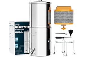 Frizzlife G210-SCALE Gravity-Fed Water Filter System, NSF Certified Element with Scale Inhibition Reduces 99% Chlorine, Taste & Odor, Impurity, Purifier System with Stand for Home, Camping, 9.46L