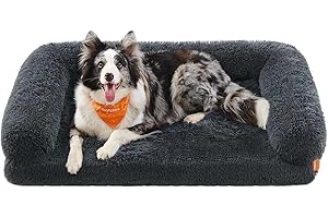 Feandrea FluffyHug Panier pour Chien, Canapé pour Chiot, Taille XL, pour Chiens de Taille Moyenne et Grande, en Mousse Alvéolée, avec Housse Amovible Lavable, 106 x 76 x 19 cm, Gris Foncé PGW233G02V1