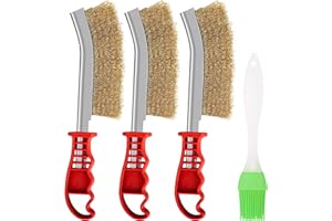 UOCAI 3 pezzi Spazzola in ottone, metallica per barbecue, piccole spazzole in filo con setole in acciaio inox e nylon