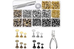 ZKSMNB Rivets, 480 Sets + Leather Rivets Metal Rivets Set with 3 Tools and 1 Riveting Pliers, 3 Sizes Double Head Pipe Rivets, Leather Craft Accessories for DIY Clothing and Leather Crafts (4 Colours)