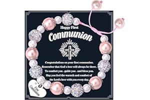CASSIECA Prezenty na komunię świętą dla dziewcząt prezenty na pierwszą komunię świętą dla dziewcząt różowe fioletowe serce krzyż bransoletki z koralików dziewczyny prezent na pierwszą komunię prezent