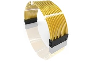 LINKUP - 50cm 24-Broches ATX (20+4) pour Carte mère Câble d'extension d'alimentation PSU tressé et gainé avec Peignes | Conception Robuste et Rigide | Pack Individuel | 500mm - Or Métallique