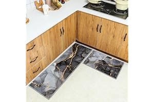 HSGLGNA Kitchen Rug, 2 Pieces Non Slip kitchen mat sets,Washable Kitchen Floor Mat For Kitchen,Hallway,Living Room,Bedroom,Bathroom (Style E, 43 x 150 cm (Rectangular))