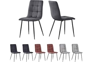 MCC DIRECT Set of 2 Faux Matte Suede Leather Dining Chairs With metal Legs home& restaurants henri (Dark Grey)