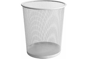 TECHZOCO Papelera Malla Metalica, Cesto basura redondo metálico, Papelera oficina, Cubo de Basura, Papelera Escritorio, Papelera Baño, 26.5 cm alto x 23.5 cm diámetro, 12 Litros, Blanco