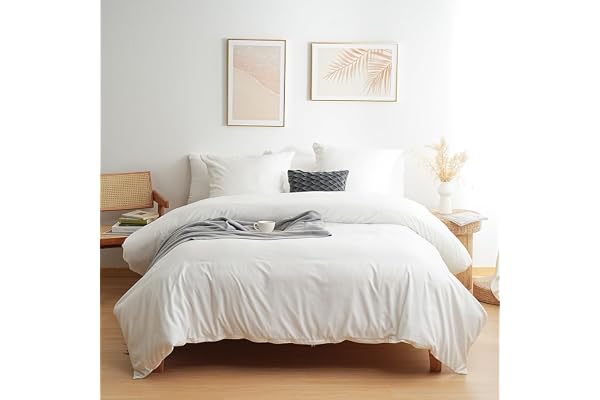 MOHAP Parure de Lit 4 Pièces Housse de Couette 220x240cm + Drap Housse 160x200cm avec 2 taies d'oreillers 65x65cm Blanc pour 2 Personnes Parure 120 Fils/cm² en Microfibre