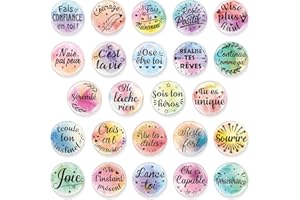 OOTSR Aimants Français en Métal pour Réfrigérateur, 24 Magnets Frigo de Citations Inspirantes, Aimants Ronds de Mots Inspirants pour Armoires de Bureau, Tableaux Blancs, Salles de Classe Décoration