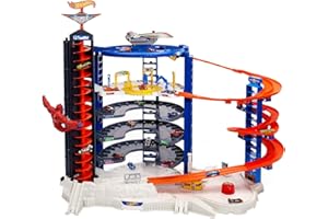 Hot Wheels City Super Garage Ultime, coffret de jeu pour petites voitures avec circuit et pistes, boîte fermée, jouet pour enfant, FML03