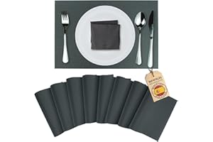 Mondiroso. Pack de 8 Manteles Individuales Mesa Lavables. Salvamanteles Individuales Antideslizantes Mantel Individual para Mesa de Comedor y Cocina. (8 uds, Gris Oscuro Antracita)
