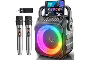 SINGINGMATE [Newest] Karaoke Machine with 2 Wireless Microphones: Karaoke Speaker Microphones for Adults Kids - Portable Bluetooth Speaker for TV Phone Tablet - Karaoke Gift for Party Home Outdoor Live Mixers