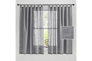 PONY DANCE Cortinas Habitacion - Cortinas Semitransparentes para Dormitorio Salon Infantil con Trabillas 140x160 cm 2 Piezas Gris Oscuro