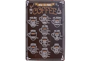 Hioni Placa de metal para pared con texto en inglés "How To Make Coffee", estilo vintage