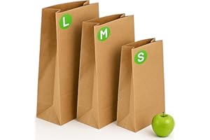 PWGOODS Brown Paper Bags - 50 Pack, Medium 15 x 8 x 4.5 inches, 4.5kg Capacity, 70gsm Kraft Material, Takeaway Lunch Grocery Gifts