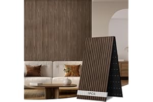 AKK-ART Acoustic Wall Panels 2400x600mm-1.44m² Foldable Acoustic Slat Wood Wall Panels,Decorative & Sound Absorbing Wood Panelling for Home Living Room Bedroom Dark Walnut#11