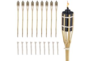 Relaxdays Fiaccole da Esterno, Alte 80 cm, Set 10 Torce Olio in bambù per Giardino, Illuminazione Outdoor, Color Legno