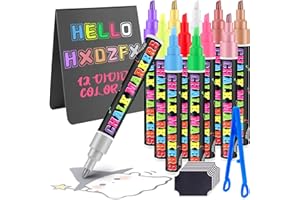 ‎HXDZFX HXDZFX Kreidestifte für Tafel Abwaschbar - 12 Farben 6mm Umkehrbare Spitze Kreidemarker, Chalk Markers für Fenster Whiteboard, Glass, Keramik, Metall, Chalk Markers für Kinder Erwachsene