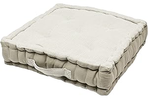 Alphadeco Sitzkissen Uni aus 100% Baumwolle (170g/m2) - 45x45x10cm - Bodenkissen, Stuhlkissen, Sitzerhöhung (Beige ZigZag)