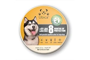 Ubica® Flea Collar for Dogs - Dog Flea Collars for Large Dogs - Flea and Tick Collar (+8kg) - Formula based on organic essential oils of Peppermint - 100% WATERPROOF - FREE 3 tick tweezers and E-BOOK