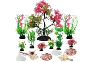 QUOZUO Lot de 15 plantes d'aquarium avec coquillages naturels, décoration d'aquarium colorée pour la maison et le bureau