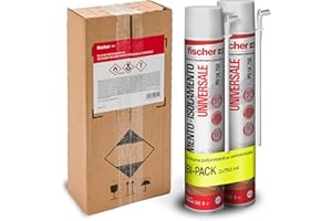 Fischer Bi-Pack Schiuma Poliuretanica Universale Espansa PU 1K in Imballo Protettivo con Erogatore, 2x 750 ml
