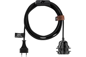 Hoopzi - Fil électrique en Tissu de 4,5M pour Éclairer Partout Chez Vous - Douille Ampoule E27 avec Interrupteur - Créez Votre Suspension Luminaire, Baladeuse, Lampe Suspendue - Bala Noir Coton