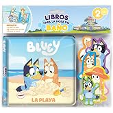 Bluey La Playa Libros para la Hora del Ba&ntilde;o - Libros de actividades para ni&ntilde;os, 6 figuras con ventosa, 1 bolsa de malla