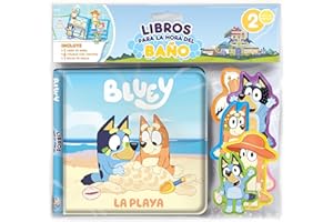 Bluey La Playa Libros para la Hora del Baño - Libros de actividades para niños, 6 figuras con ventosa, 1 bolsa de malla