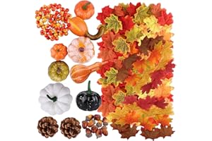 MIENOCOL 150 Stück Künstliches Kürbissse Set,Deko Herbstdeko Set,mit Deko Kürbisse Tannenzapfen Eicheln Künstlichen Ahornblättern,Herbstdekoration für Herbstpartys Thanksgiving Halloween Dekoration Garten