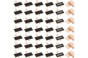TESSTSY 50 Pièces Mini Tableau Noir Bois, Etiquette Prix Chevalet Noir Rectangle, Mini Ardoise Rectangle Avec Clip Tableau en Bois étiquettes pour Mémo, Fête, Étiquette, Bar, Décoration Mariage, Marque Place