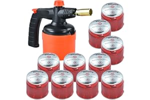 REXXER HEAVY DUTY TOOLS REXXER Gasbrenner mit Piezozündung 1700 W + 10 Butankartuschen 190 g - Präzises Löten, Flammenregulierung, GAS STOP System, Creme Brulee Brenner, Zum Metallschmelzen Löten