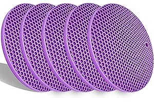 LOGHOG 5 Pack Extra Thick Silicone Pot Coaster Trivet Mats,Pot Holder/Hot Pads,Non Slip Durable Flexible Table Mats Round Honeycome Multipurpose Kitchen Heat Resistant Mat (Purple)