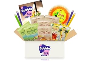 ‎GETDIGITAL Bubble Tea DIY Set mit Mango Popping Boba - Für 4 Getränke - 14-teiliges Boba Tee Starter Kit - 3 Teesorten (Milchtee, Grüner Tee, Zitronen-Eistee), Fruchtperlen, Strohhalme, mit Anleitung