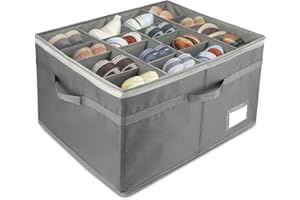 Ledebouk Organizer Scarpe per Armadio, Adatto a 16 Paia, Organizer per scarpe, Contenitori Pieghevole per Scarpiera Scatole, Porta Scarpe con Supporto Inferiore e Manici Rinforzati, Grigio