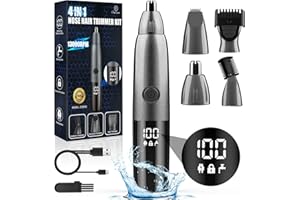 ‎OUKZON Oukzon Nasenhaartrimmer Herren, 4 in 1 Nasenhaarschneider mit LED Anzeige, USB Wiederaufladbar Ohrhaartrimmer Augenbrauen Esichtshaartrimmer für Männer und Frauen, IPX7 Wasserdicht