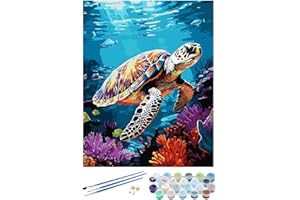 EOBROMD Peinture Numéros Adulte Tortue, DIY Animal Peinture Acrylique pour Adultes Débutants sans Cadre, Océan Peinture Acrylique Peinture comme Cadeau et Décoration 40x50cm