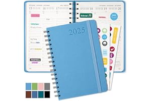 HAIANE Agenda 2025 A5, Agenda Settimanale 2025 Con Copertina Rigida in Pelle PU, Agenda Giornaliera Con Carta Da 100g/m, Agende Planner 2025 Adatto per Uffici, Scuole, Organizzatori (Azzurro)