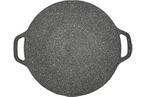 INSGEER Sartén Barbacoa Coreana, 6 Capas de Material Antiadherente, Plancha Barbacoa Redonda con Doble asa, sartén Barbacoa Coreana para inducción, Cocina de Gas, Cocina eléctrica (38cm)