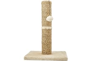 Rosewood Turin Cat Scratching Post, 45cm Tall with Cream Soft Fabric, Includes Hanging Cat Ball Toy, Durable & Stylish Scratching Post for Cats