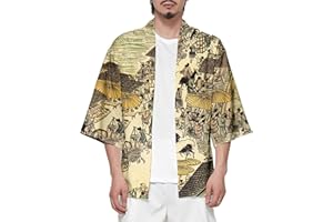 CIZEUR Camicia Kimono T Shirt Uomo Maniche 3/4 Cardigan Giacca Top Casual Camicetta Vintage Elegante Estiva Coppia