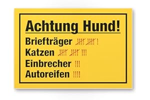 ‎KOMMA SECURITY Komma Security Achtung Hund Strichliste Lustig - Hunde Schild Hinweisschild Gartentor Gartenzaun - Türschild Haustüre Warnschild Abschreckung Einbruchschutz