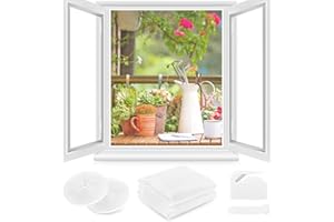 BERSSEN Fliegengitter Fenster ohne Bohren,Zugeschnitten auf Fenstergrößen bis 130x150cm,Verdicktes Netz nicht leicht zu reißen,Insektenschutz Fenster mit Klettband+Zuschneider+Presshilfe, 2 Stück, Weiß