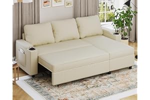 Devoko Corner Sofa Bed with Storage, L-Shaped Sofa Bed 3 Seater Sectional Sofa Couch Convertible Bed Settee for Living Room, Beige