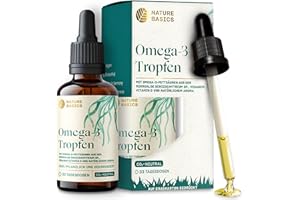 ‎NATURE BASICS Veganes Omega 3 Algenöl - 100 ml Tropfen hochdosiert - 695 mg DHA & 347 mg EPA - Zitrusaroma - Hochwertig gewonnen aus Algen - Zertifiziert & Nachhaltig