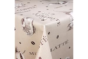 ‎DECOHOMETEXTIL HEIMTEXTILMANUFAKTUR Wachstuch Kaffee Robust Beige Breite & Länge wählbar abwaschbare Tischdecke Eckig 110 x 160 cm
