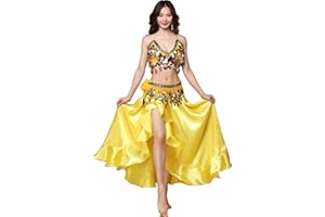 MUNAFIE Falda de satén para danza del vientre, falda larga de lado partido, falda de danza brillante, ropa de rendimiento para festivales