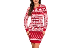 Wayleb Vestido de Navidad para Mujer, Vestido de Punto de Invierno con Cuello Redondo, Suéter Largo Elegante y Cálido para Fiestas y Uso Diario