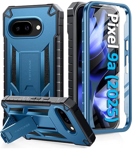 Case For Google Pixel 9A 2 Pack Screen With Slide Camera Protection Cover,Magnetic Metal Ring Kickstand Shockproof Military Grade Heavy Duty Tough Cover,Black