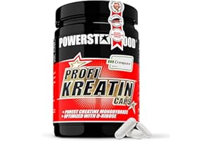 ‎POWERSTAR FOOD Powerstar PROFI KREATIN CAPS hochdosiert | 500 Kapseln Creatin-Monohydrat | Deutsche Herstellung | 100% reinstes Creapure® & D-Ribose | Kraft & Ausdauer im Training | 1 Dose für 3 volle Monate