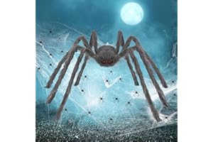 BUOAZR Araignée Halloween Decoration Exterieur Géante, 125 cm Araignée Géante Gris Realiste + 150g Toiles D'araignée + 40 Mini Araignées, Halloween Deco Horreur de Fête, pour Jardin, Maison Hantée